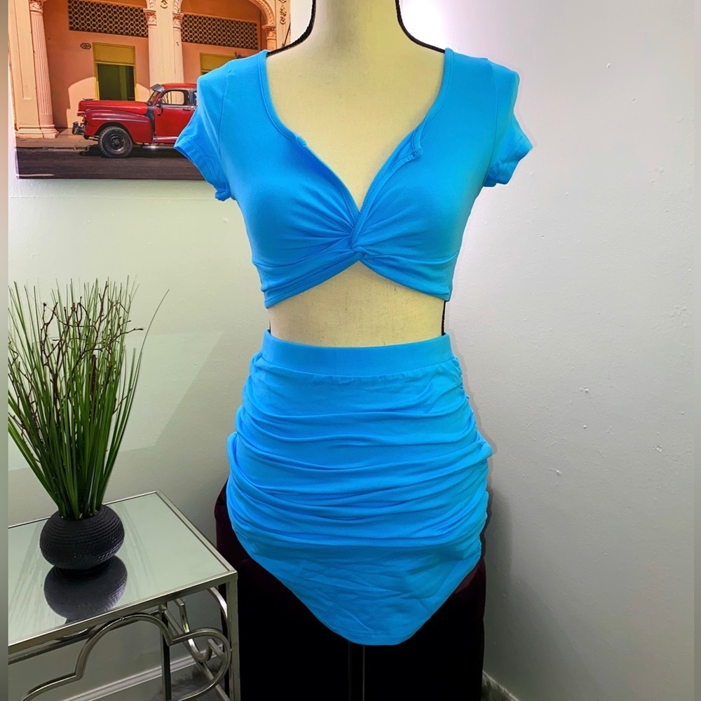 V neck Top and Ruched skirt